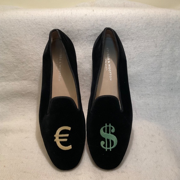 Stubbs Wootton Euro & US Dollar Symbol Men's Black Velvet Slipper Loafer Sz 12 - Picture 2 of 13